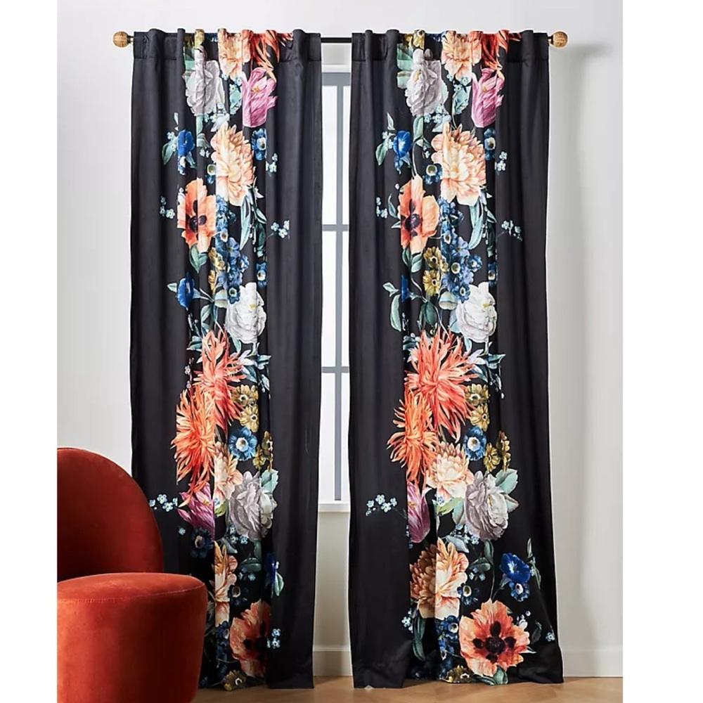 Anthropologie Jadie Floral Velvet Curtain Panel